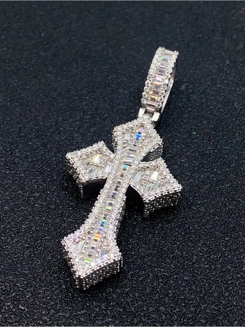 Silver-Tone Crystal Cross Pendant Necklace 24 inch - Clear